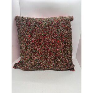 Peir 1 Beaded Pillow 14" Square Jewel Tones Red Zip Sequins Decor Christmas